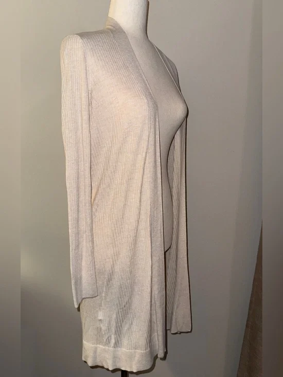LOFT Cream Open-Front Ribbed Cardigan - Picture 2 of 4